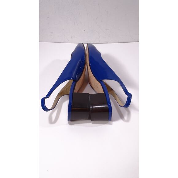 Theory Women's Block Heel Slingback in Patent Leather Sz 37 NIB 355 BLUE - Picture 7 of 9